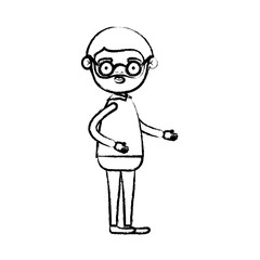 blurred silhouette of full body bearded elderly man in clothes with glasses