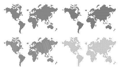 Set of world map, countries. Vector illustration. Isolated on white background