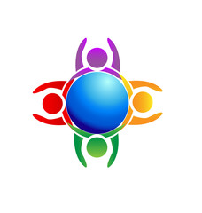 Teamwork earth people icon logo