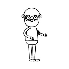 blurred silhouette of full body bearded elderly man in clothes with curly hair