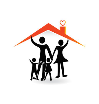 Family under roof house icon logo