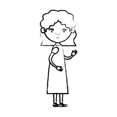 blurred silhouette of full body elderly woman in dress with wavy short hairstyle
