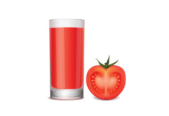 glass of tomato juice and fresh tomato