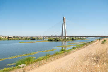 View of high detail of Royal Bridge in Badajoz, Spain