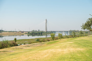Fototapeta premium View of high detail of Royal Bridge in Badajoz, Spain