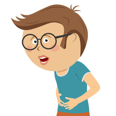 Obraz premium Little nerd boy having stomach ache