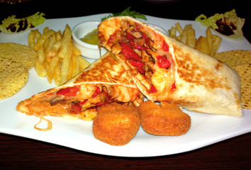 Chicken burritos close up