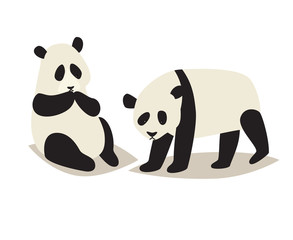 Chinese pandas icon. Cute animal, flat cartoon capital. Vector illustration, isolated on white background