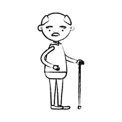 blurred silhouette of full body elderly man in walking stick