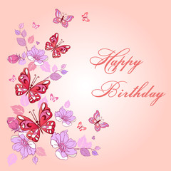 Happy Birthday typography vector design for greeting cards and poster with flowers and butterflies. design template for birthday celebration.