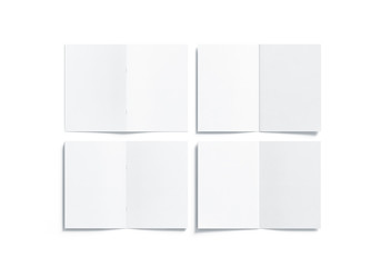 Blank white multi-page a5 booklet mock up, front and back side, all pages top view, 3d rendering....