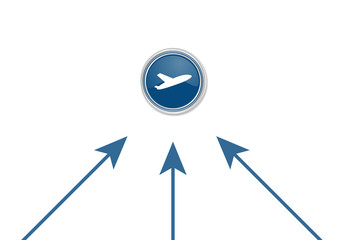 Pfeile zeigen auf Button - Flugzeug abhebend