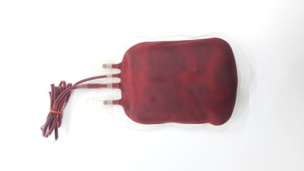  bag of blood and rubber tube isolated on white background
