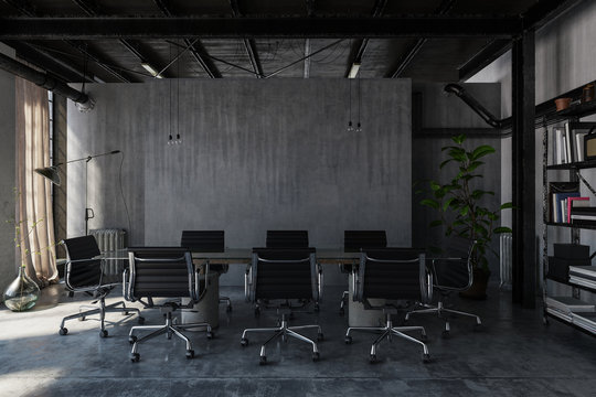 Rustikaler Besprechungszimmer / Konferenzzimmer in Beton Büro Loft
