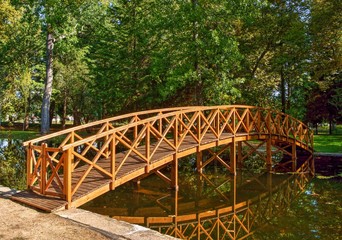 Fototapeta premium Bridge over garden lake in Vidago, Portugal