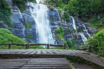wachirathan waterfalls, a tourist attraction at doi inthanon, chiang mai, unseen thailand.