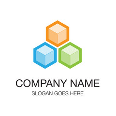 Logo design. Cube icons green and blue and orange material color