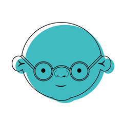face bald grandfather with glasses in blue watercolor silhouette