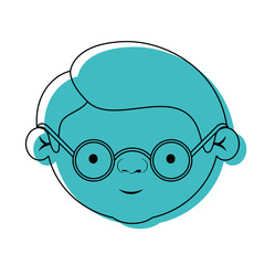 face grandfather with glasses and haircut in blue watercolor silhouette
