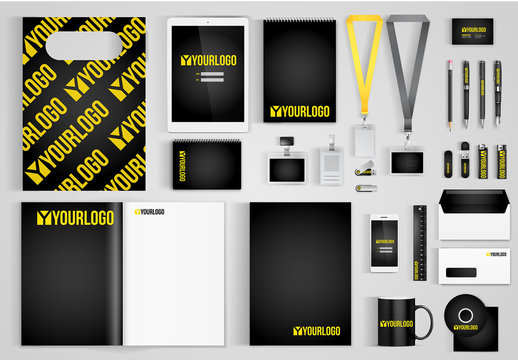 Corporate Identity Set Mockup in Black and Yellow 1