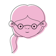 face elderly woman with glasses and side ponytail hairstyle in pink watercolor silhouette
