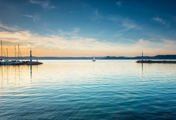 Fototapeta na wymiar Lake Balaton with sailboats