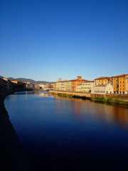 Pisa, Arno river, Ponte di Mezzo bridge. Lungarno
