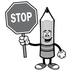 Pencil with Stop Sign Illustration