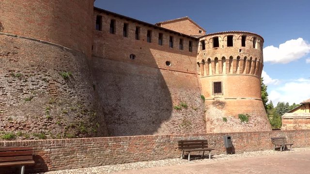 panning shot of the wall of Italian medieval castle