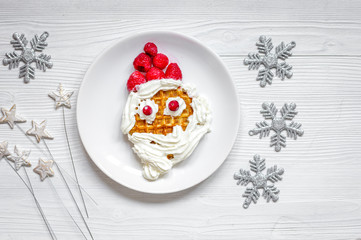 kids menu Christmas breakfast waffles top view