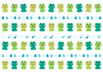 カエルと音符と雨模様のイラスト