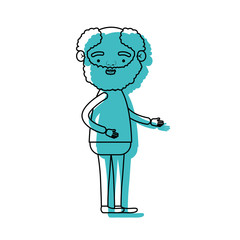 full body bearded elderly man in clothes with curly hair in blue watercolor silhouette