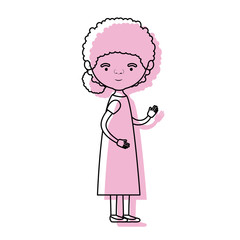 full body elderly woman in dress with curly collected hairstyle