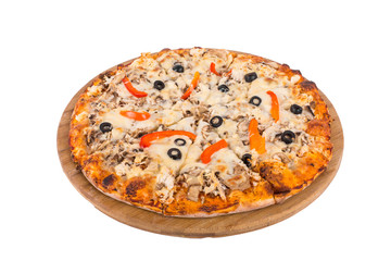Tasty pizza with olives, isolated on white