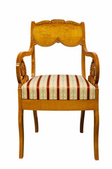 Antique Biedermeier style chair with authentic fabric and wood carving