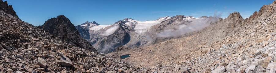 panoramic view of two glaciers
