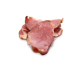 Dry cured back bacon isolated on white background