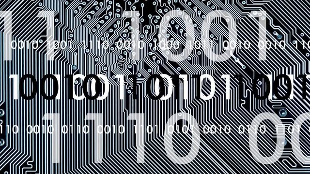 Bin&auml;rcode mit Zahlenreihe &uuml;ber Computerplatine