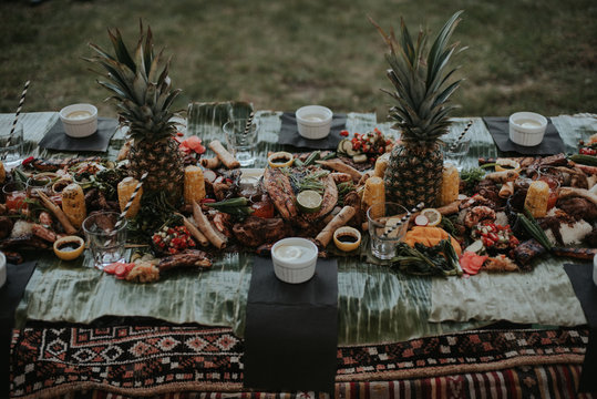 A bohemian inspired traditional filipino kamayan backyard dinner