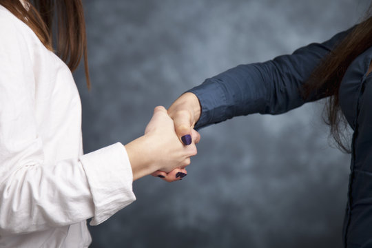 Handshake for for successful cooperation.Two businesswoman shaking hands as they close a deal or partnership. Symbol of friendship, partnership, joint venture and  trust.