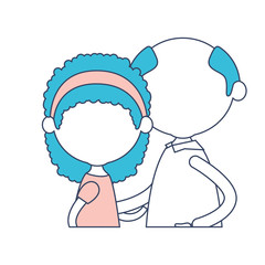 faceless half body elderly couple with grandmother bow lace and curly hairstyle and grandfather in color section silhouette