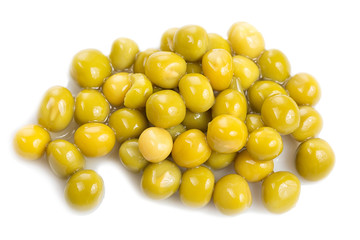 Pickled heap of green peas isolated on a white background.