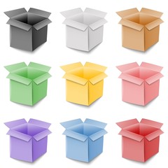 Set of colorful boxes. Cardboard box. Vector