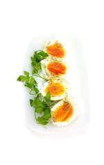 Hardboiled eggs in the morning with sprinkled pepper