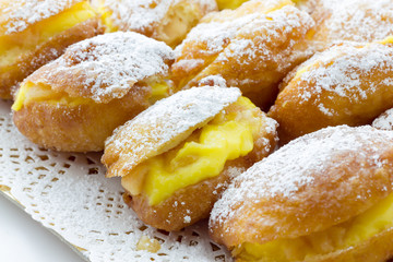 Handmade krapfen filled with pastry cream