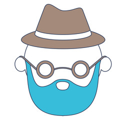 faceless caricature elderly bald grandfather with beard and glasses in color section silhouette