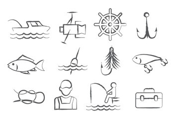Fishing Doodle Icons © ihorzigor