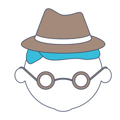 faceless caricature grandfather with hat and glasses in color section silhouette