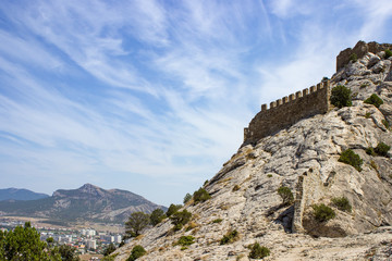 Fototapeta na wymiar The ruins of the Genoese fortress in the city of Sudak, Crimea.