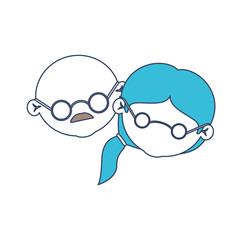 Obraz premium faceless caricature elderly couple bald grandfather with moustache and grandmother with glasses and side ponytail hairstyle in color section silhouette